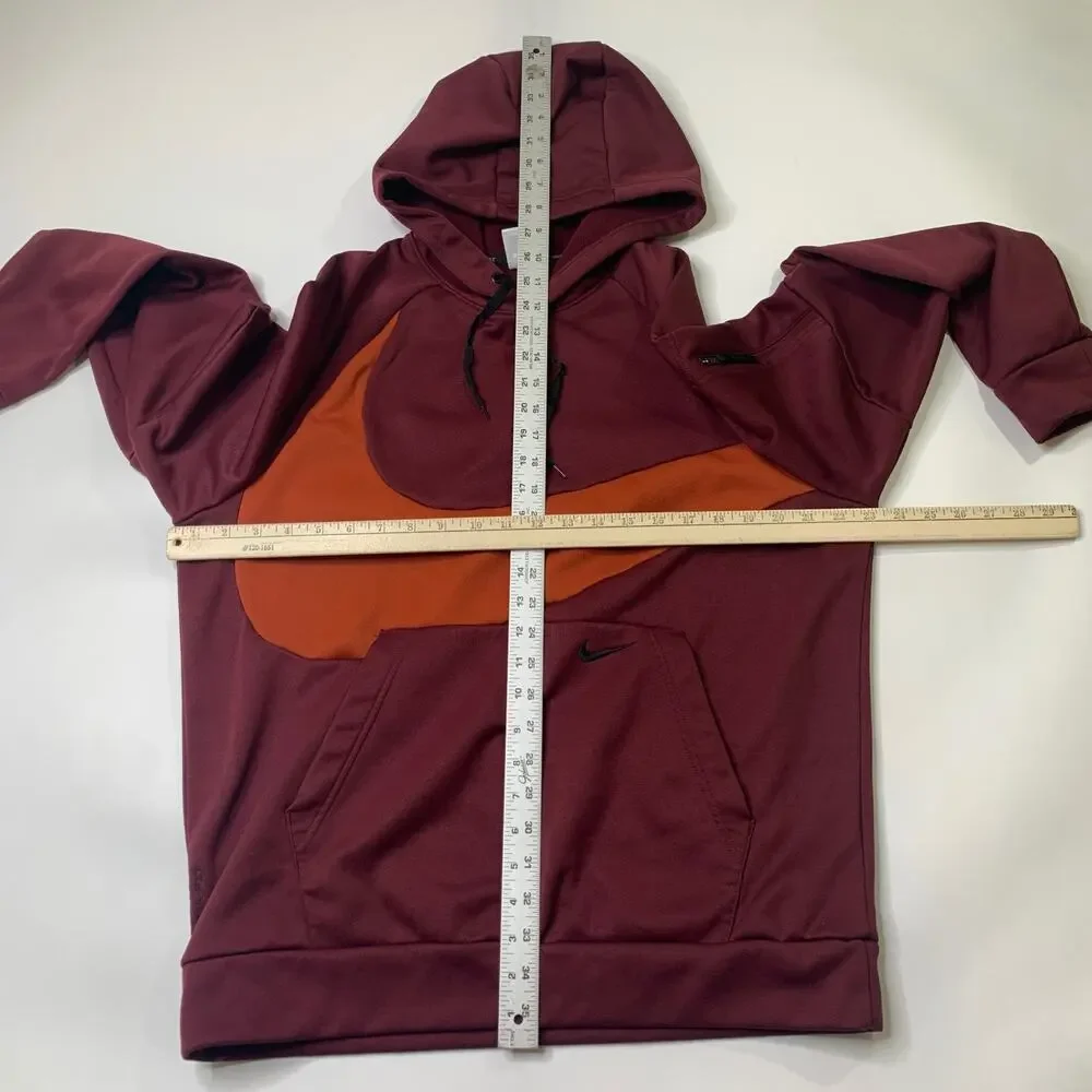 Nike Hoodie Mens L Large Burgundy Therma Fit Big Swoosh Fleece Lined Sweatshirt